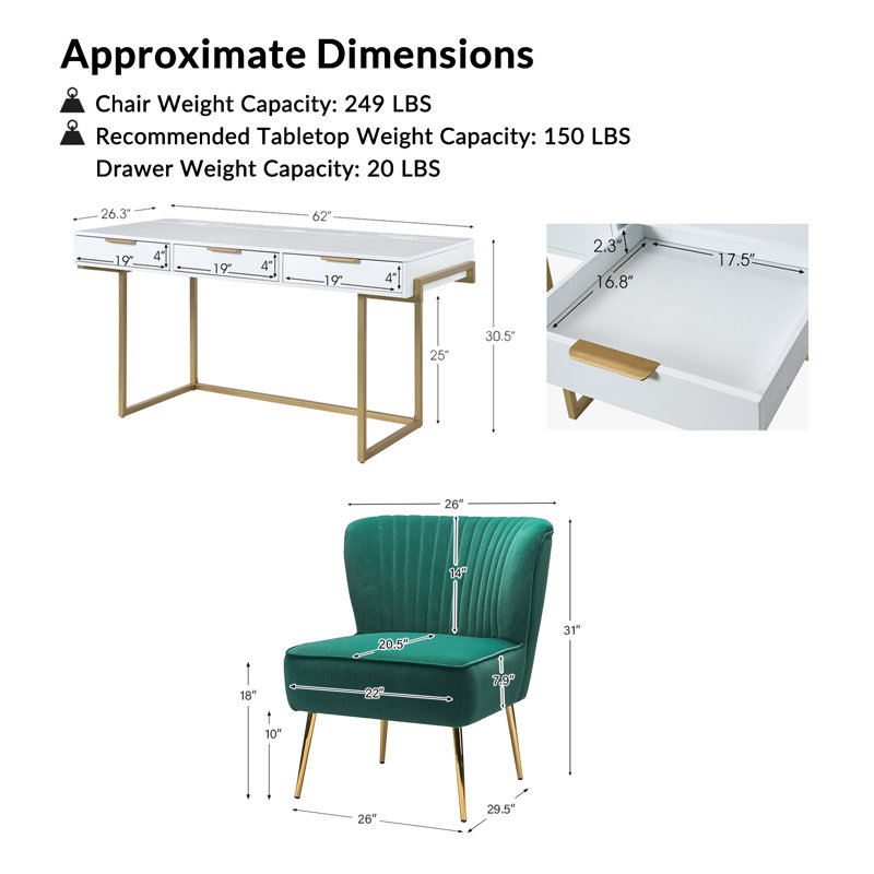 Ensemble de chaises de bureau 2 pièces Manning, Vert