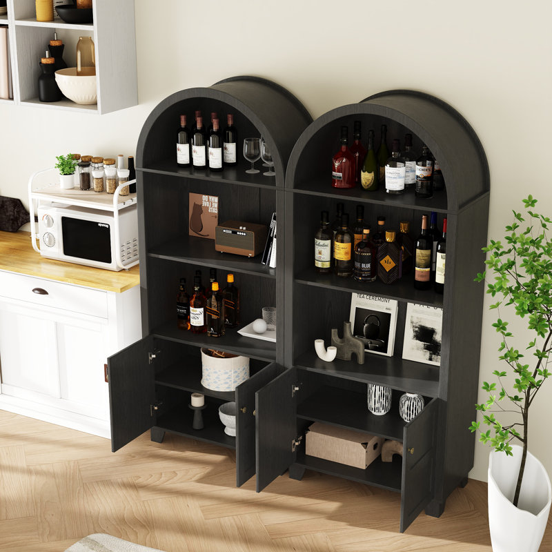 Bibliothèque de rangement arquée de 70,9 po de hauteur avec tablettes ouvertes (ensemble de 2), Noir