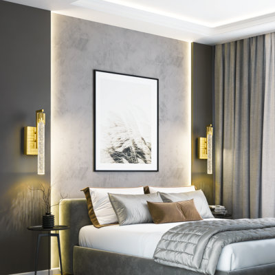 Gold LED Wall Sconce Set of Two with Bubble Crystal Stick Wall Light Modern Bathroom Vanity Light Fixture for Bedroom Bedside Hallway