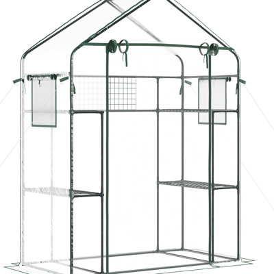 Mini serre - Cultivez des herbes aromatiques et des légumes, 6 tablettes, porte et fenêtres en filet, contrôle de la chaleur, compatible avec les éléments végétaux, montage facile en 3 étapes avec sangles.