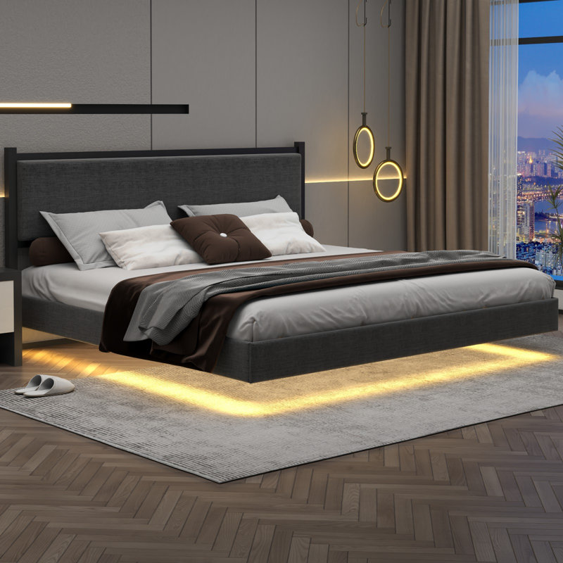 Glyniss Floating Upholstered Metal Platform Bed, King