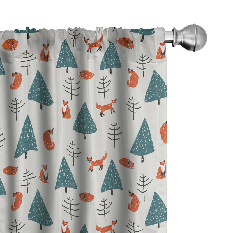Forest Fox Pattern Blackout Polyester Curtain Panel Pair