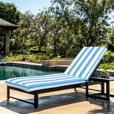 Coussin de remplacement pour chaise longue de patio 2 pièces - bleu / blanc, tissu et décoloration, housse à fermeture à glissière amovible pour un nettoyage facile, rembourrage en éponge haute résilience, matériau de support à sangle réglable supplémentaire, et