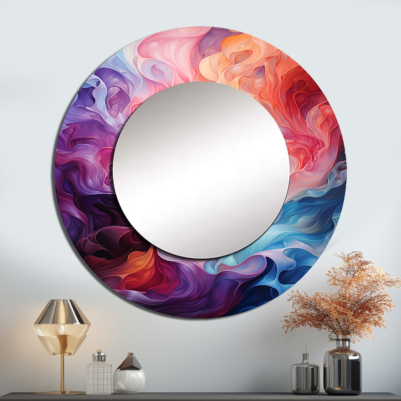 Opt Art Radiant Spectrum II - Op Art Unique Wall Mirror, Modern Round Mirror, Printed Metal Art, 36" x 36"