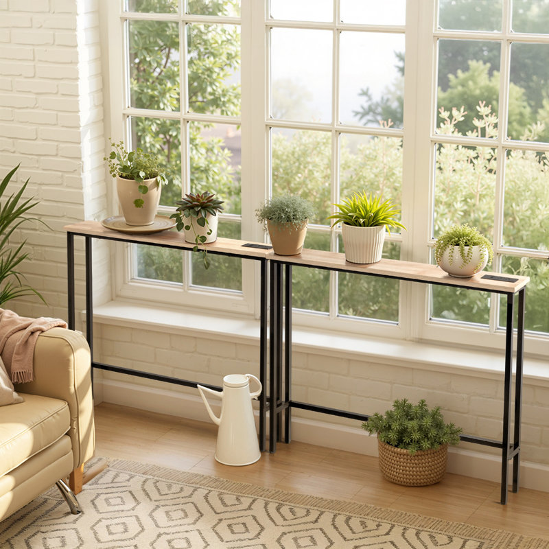 Ensemble de 2 pièces triamine + fer 78,74 po avec table de vestibule Power Strip, Bois jaune clair