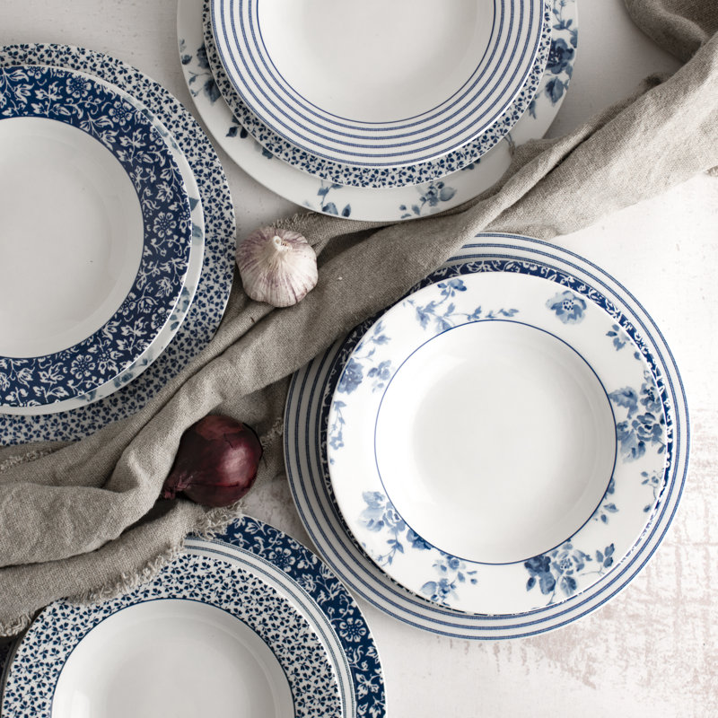 Porcelain Blue and White Floral Salad/Dessert Plates Set of 4