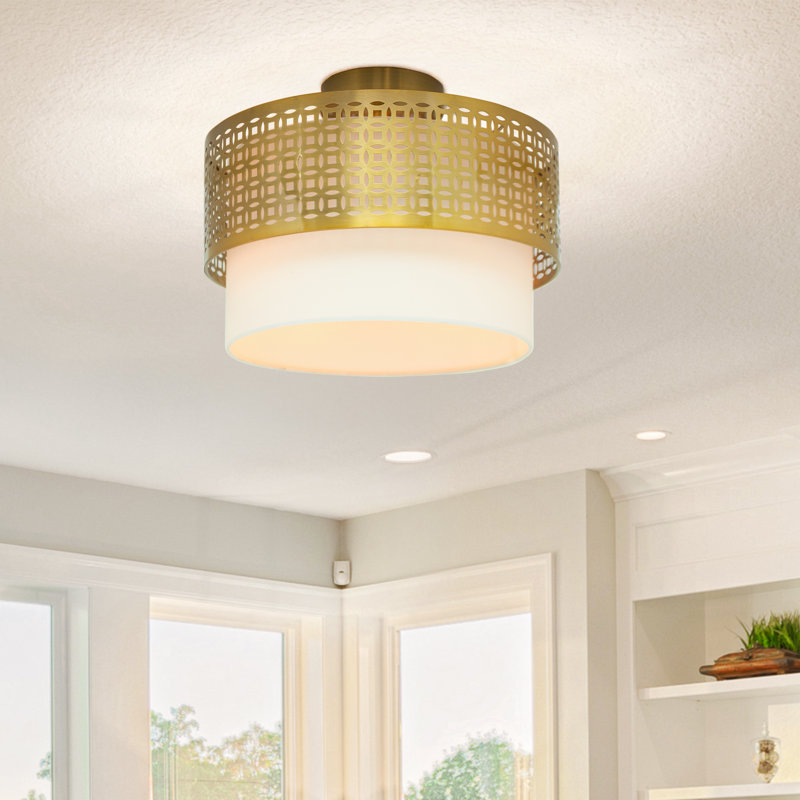 10.125"H Jenaia Mixed-Material Drum Shade Ceiling Light