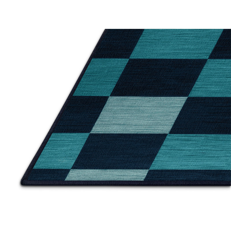 Tapis bleu à carreaux lavable à la machine, Carré 3 pi