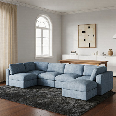 Canapé modulaire de 129 po, canapé en chenille en U à 6 places avec repose-pieds convertible et canapé en nuage à haute densité en mousse 129 po