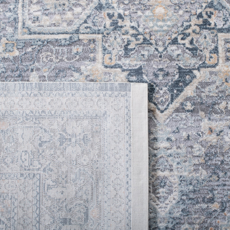 Tapis oriental tissé à la machine Ceria - crème / bleu, Rectangle 5 pi 3 po x 7 pi 3 po