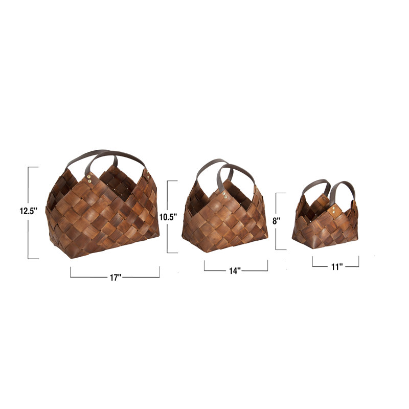 Wicker Basket With Handles - Set of 3