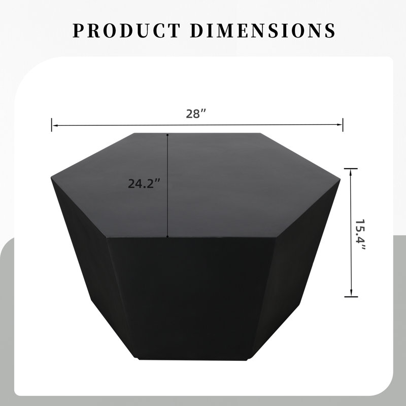 Table basse hexagonale 28 po, Noir, noir, noir, noir