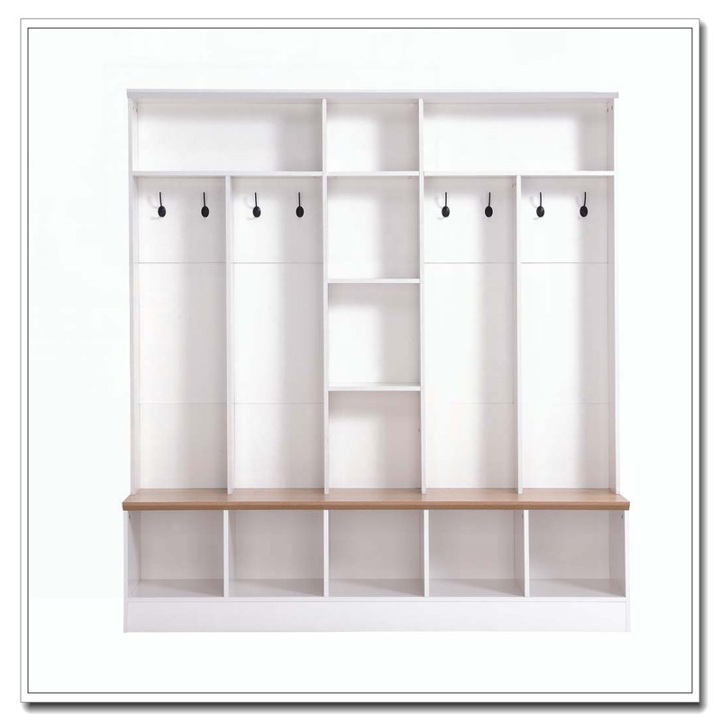 66.9"Wide Storage Hall Tree With 8 Hooks, White