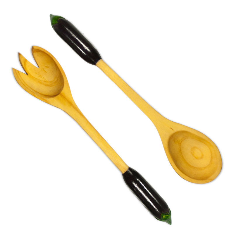 Ensemble de service à salade en bois d’aubergine 2 pièces Betina