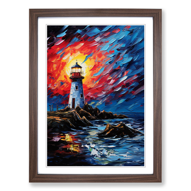 Lighthouse Expressionism No.3 - Single Picture Frame Print on Wood, 46cm H x 34cm W x 2cm D, Walnut