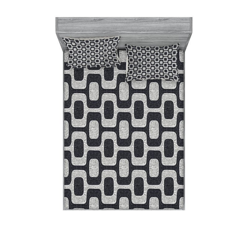 Drap-housse et coussin décoratif Ambesonne, gris pâle et blanc, Queen Fitted Sheet Set + 4 Pillow Cases