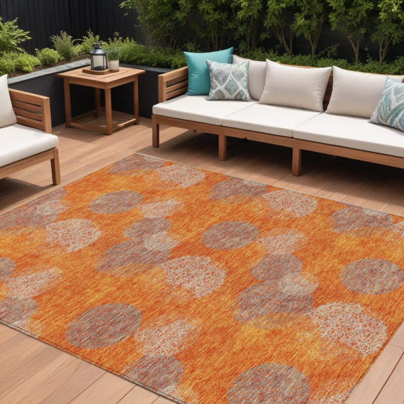 Tapis extérieur lavable à pois orange et pêche 10 pi x 14 pi