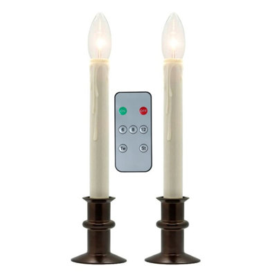 Battery Operated Traditional Adjustable Window Candles - With Remote - Set of 2