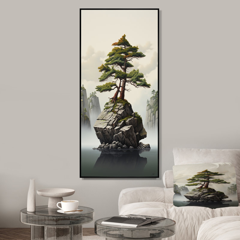 Art zen miniature Bonzai III, Cadre photo noir, H 32 po x l 16 po