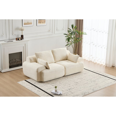 Modern Memory Foam Compressed Sofa,2 Seater Large Sectional Couches for Living Room,Pet-Friendly Cloud Modular Sectional Sofa,Corduroy Fabric,Extra Deep Loveseat,No Assembly with Pillows