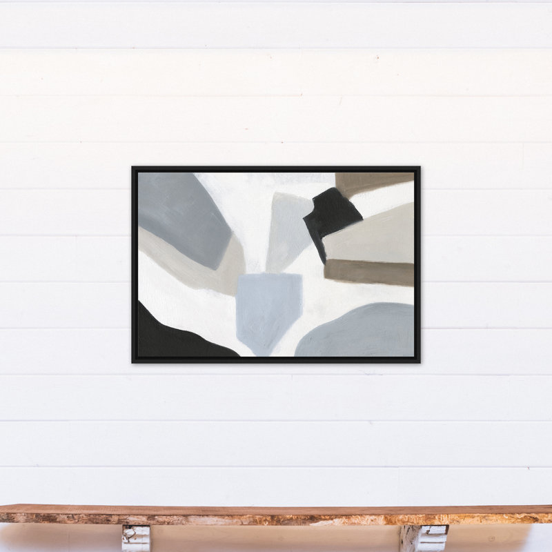 «Neutral Abstract with Soft Shapes», peinture sur toile, Toile à cadre flottant noir, H 25,75 po x l 37,75 po x P 1,75 po