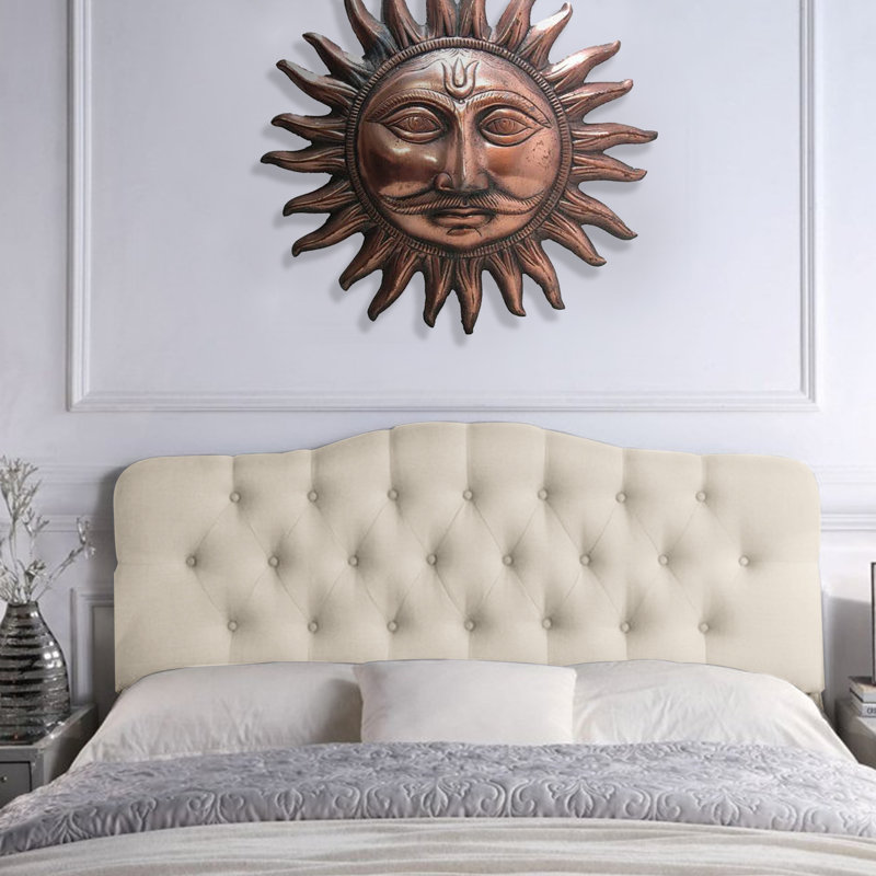 Linen Upholstered Headboard-Modern-Adjustable Height-Button Tufting, Beige, King