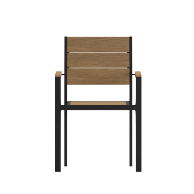 Flurin Commercial Grade Outdoor Faux Teak Patio Dining Chair with Arms