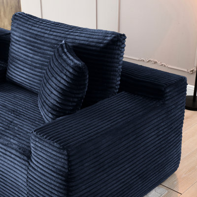 Blue Deep Seat Corduroy Cloud Couch With Cup Holders, Ports, And Storage Box, Modular Sectional For Living Room. No Assembly Needed. Soft, Wrinkle- Fabric All Seasons. Hidden Charging Function. 4