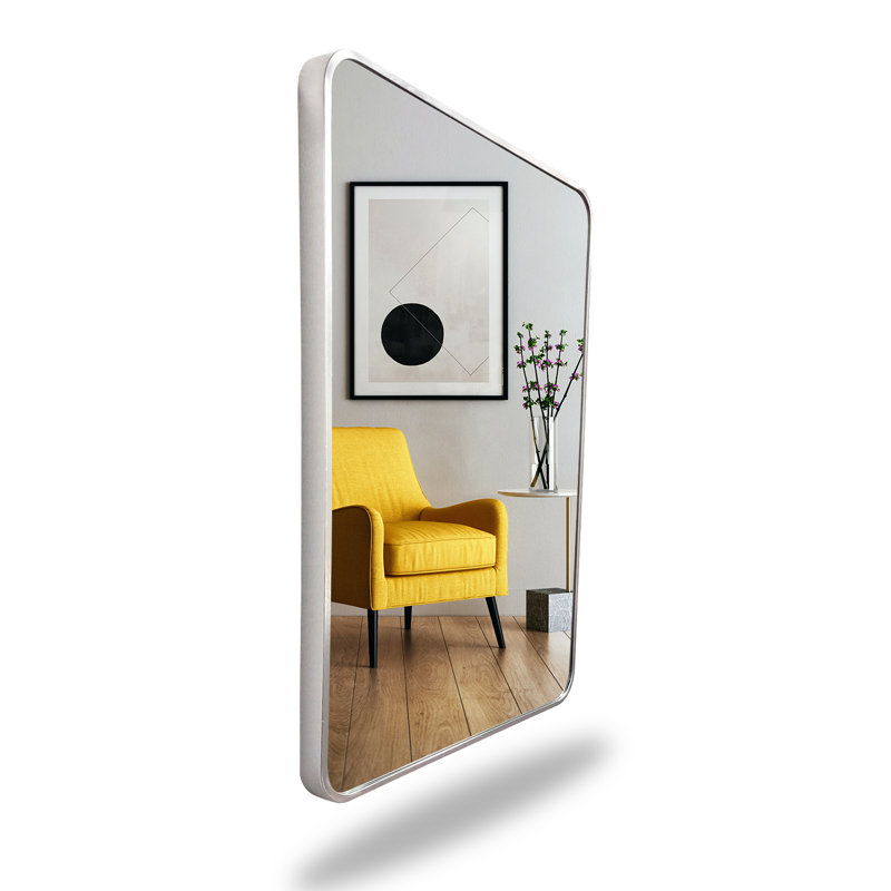 Rectangular Metal Flat Wall Vanity Mirror with Aluminum Frame for Bathroom, Bedroom, Living Room, or Entryway, Brushed Nickel