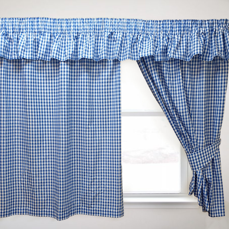 Gingham Check Curtains, Bluebell, Width 116 x Drop 106 cm