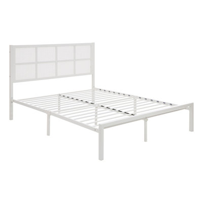 Lit plateforme grand Annie avec tête de lit en fausse canne blanche Annie
