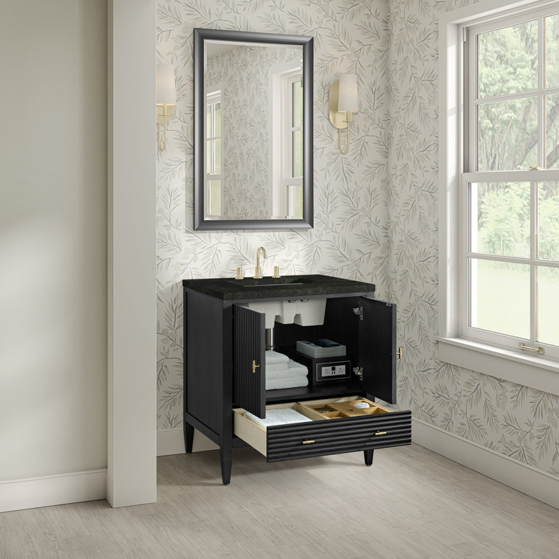 Myrrin 30" W Single Vanity, Carbon Oak, Phantome Eclos, 8" Widespread