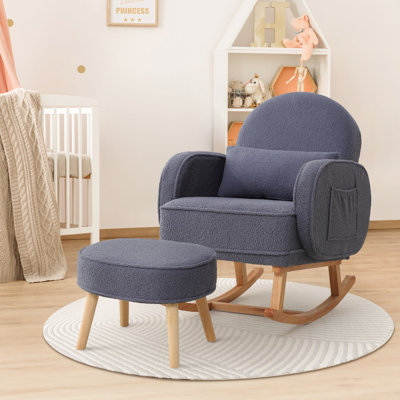 Upholstered Teddy Rocking Chair With Ottoman