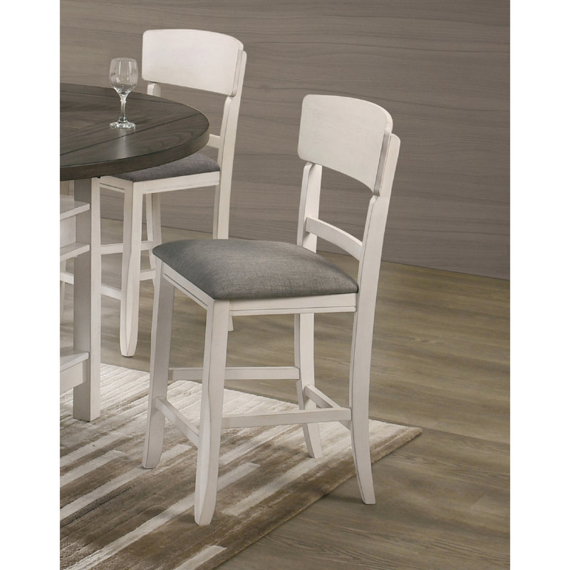 Tabouret de bar transitionnel 2 pièces, hauteur comptoir, finition gris craie, coussin de siège rembourré pour chaises de hauteur bois, siège, dossier courbé moderne