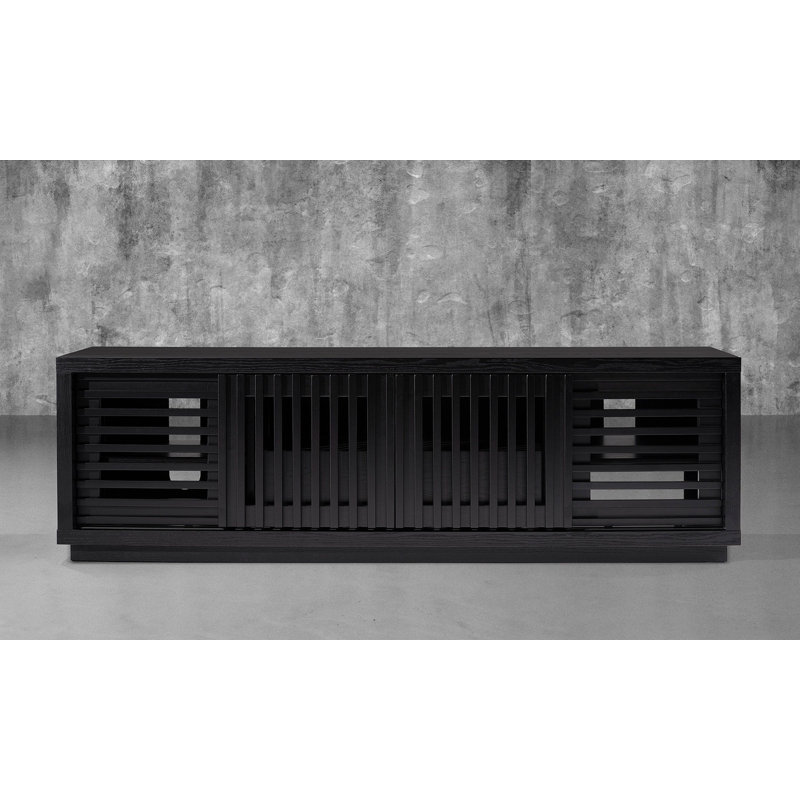 70" Contemporary Rustic TV Stand Media Console For Flat Screen And Audio Video Installations In American Red Oak With A Matte Ebony Finish