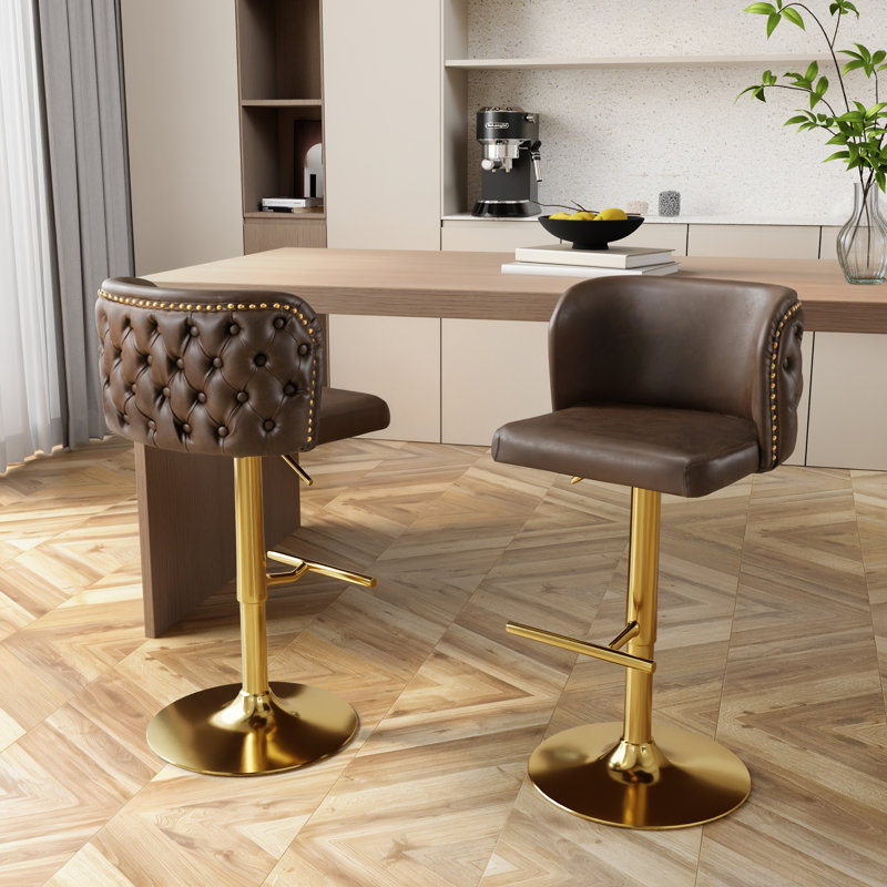 Ensemble de 2 tabourets de bar Modern, Brun clair / or