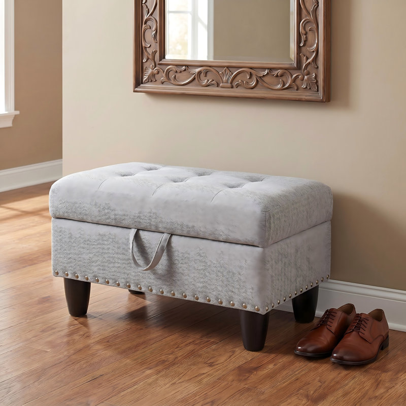 28.5'' Wide Tufted Linen Storage Ottoman with Nailhead Trim - Gray