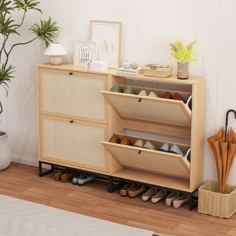Armoire de rangement pour chaussures en métal et bois manufacturé 16 paires Cula, Naturel