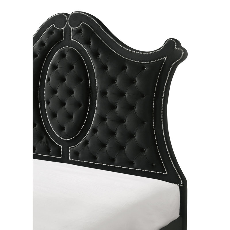 1Pc King Panel Bed Tufted Headboard Luxurious Upholstery And Intricate Nailhead Trim Diamond-Patterned Tufted Accent Modern Luxury Black