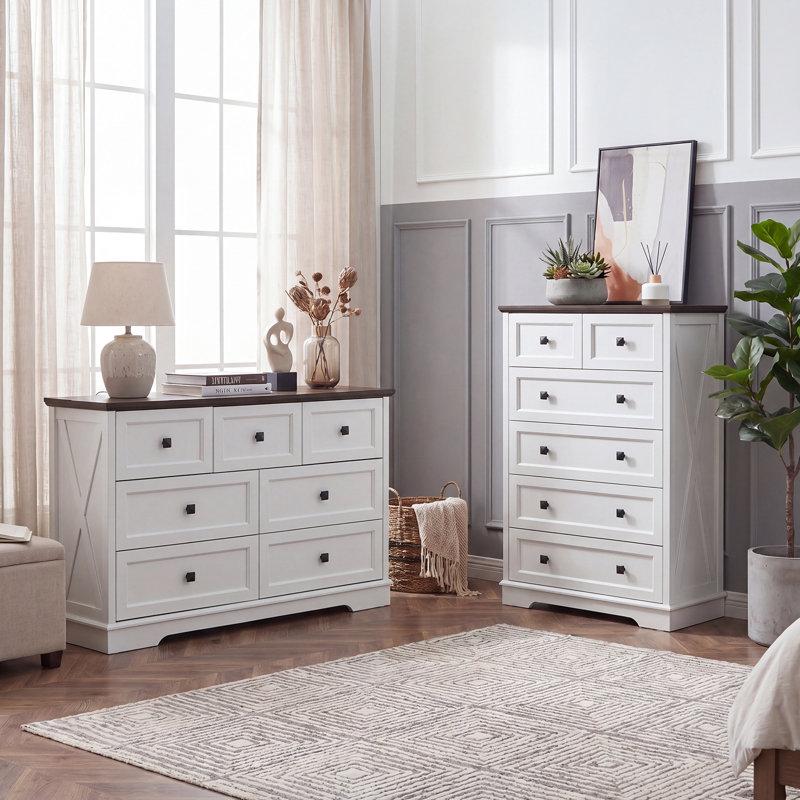 Ensemble de chambre à coucher 2 pièces, commode 6 tiroirs et commode 7 tiroirs