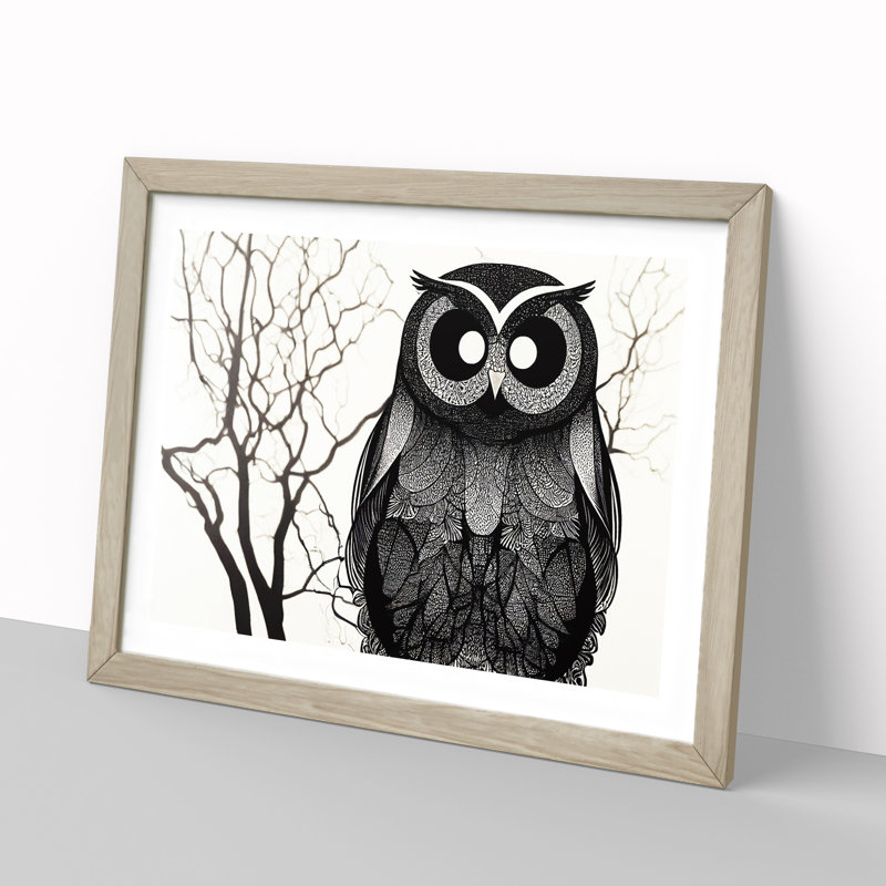 Hopeful Owl - Single Picture Frame Print, 34cm H x 46cm W x 2cm D, Oak