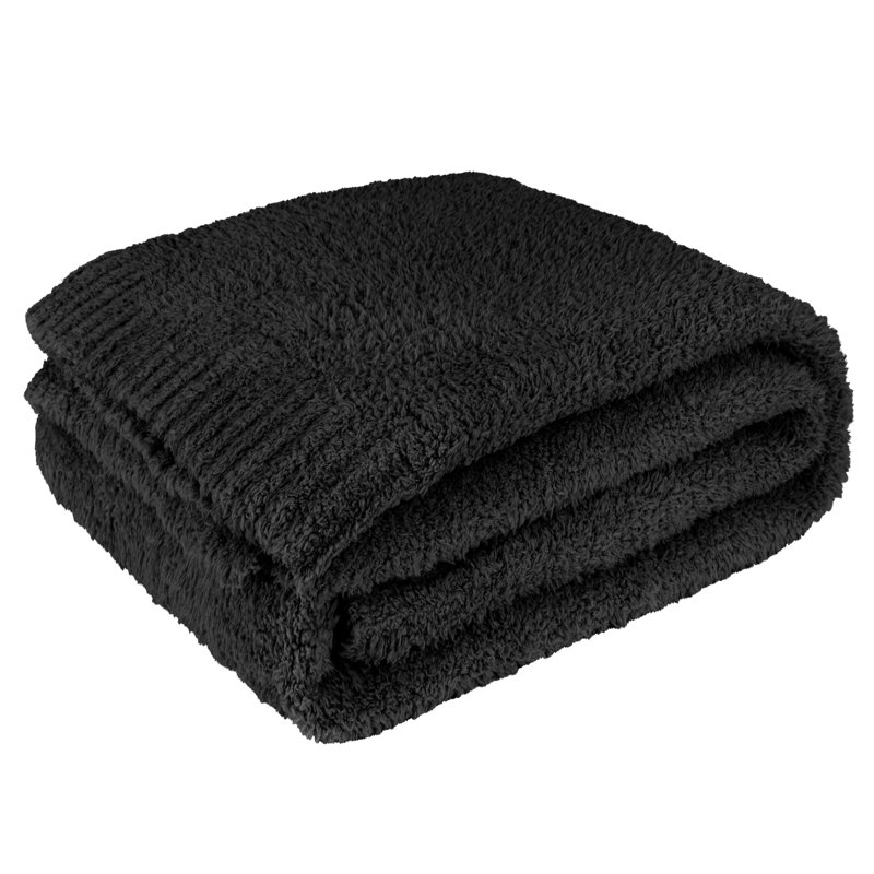 Black Reversible Fleece Knit Throw Blanket, 50x60 Inches