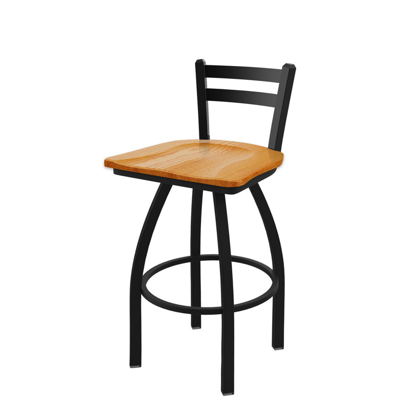 Tabouret de bar et de comptoir 411 Jackie, Noir froissé, Bois - chêne moyen, Tabouret de bar (siège d’une hauteur de 30 po)