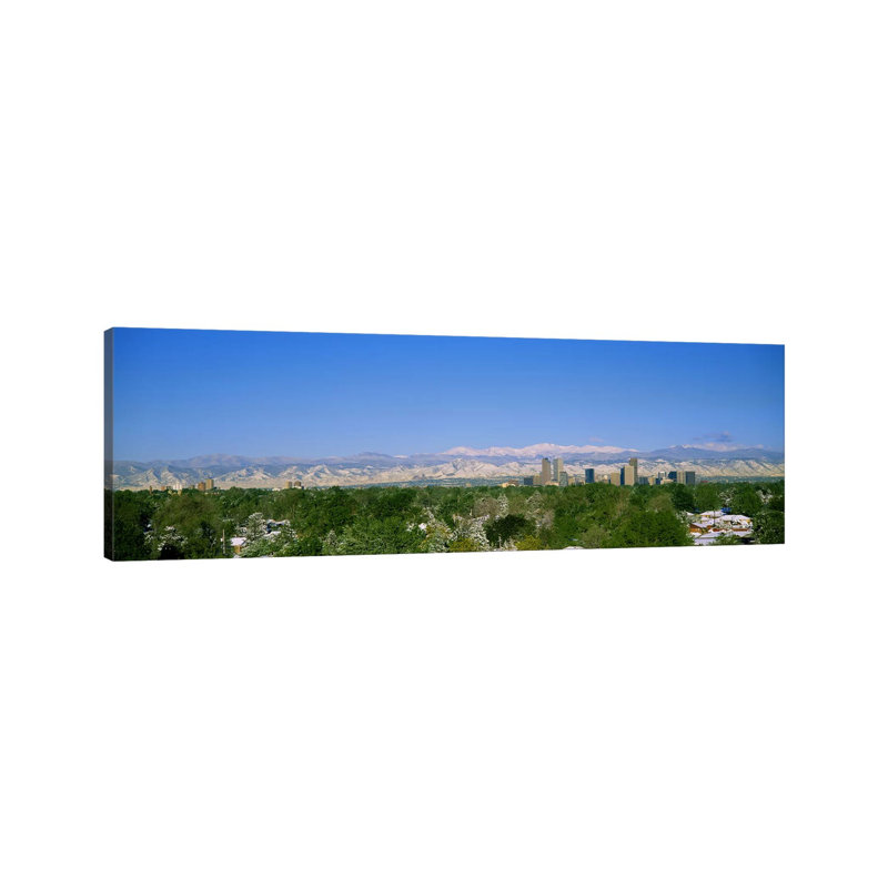 Buildings In A City With A Mountain Range In The Background, Denver, Colorado, USA - Wrapped Canvas Panoramic Print