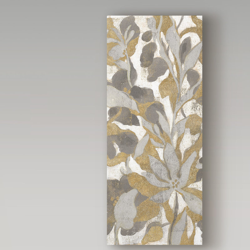 « painted tropical screen i gray gold crop », reproduction de peinture à l’acrylique sur toile tendue, H 47 po x l 20 po