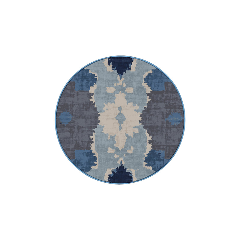 Tapis bleu soyeux et moelleux, Rond 4 pi