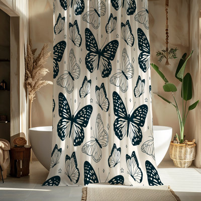 Black And White Butterfly Pattern Shower Curtain