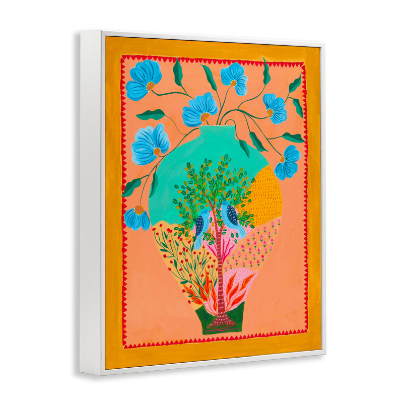 Bluebirds & Boho Flower Vase, estampe numérique, design par Nabeela Rumi, H 14 po x l 11 po