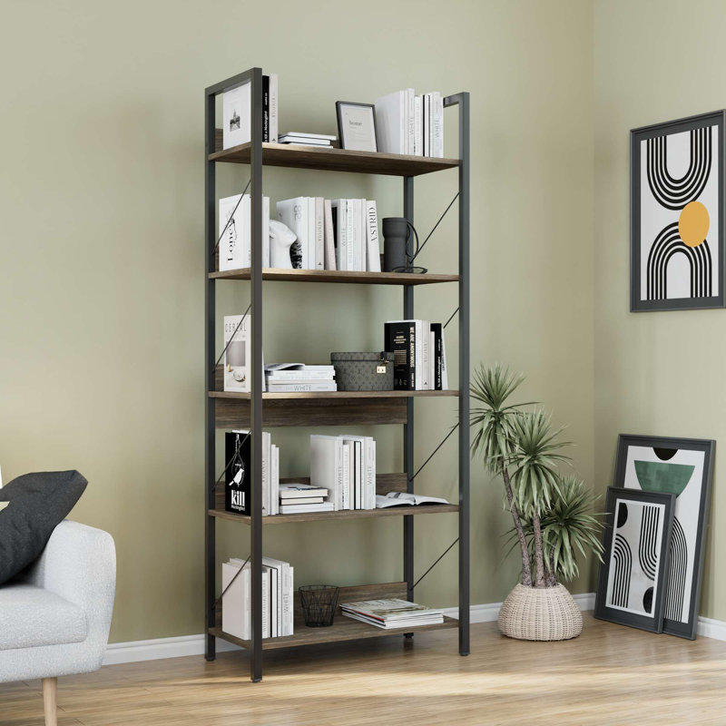 Bibliothèque moderne en noyer 28,7 po x 67,7 po x 13,8 po | 100% panneau de particules enduit de mélamine, épaisseur: 0,6 pouce | Conception murale élégante et murale, parfaite pour le rangement et la présentation de la maison ou du bureau