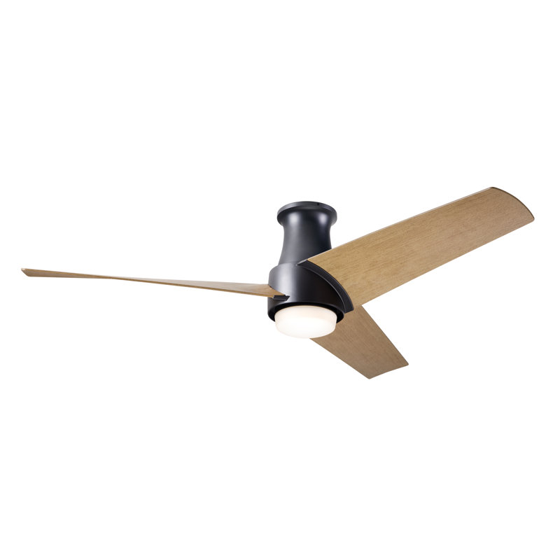 Ambit LED Flush Mount Ceiling Fan, Matte Black, Maple, Wall Control